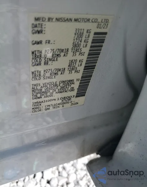 2023 Nissan Titan Sv from USA, damaged, VIN 1N6AA1ED0PN108003